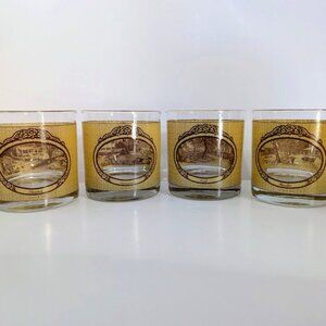 Vintage Houze Currier and Ives Four Seasons Whiskey Glasses Complete Set of 4